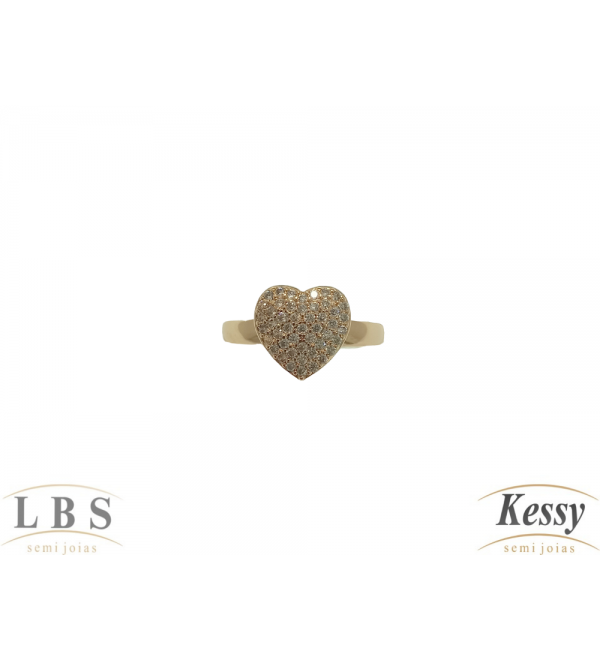 Anel LBS & Kessy Folheado Chuveirinho + Coração + Pedra
