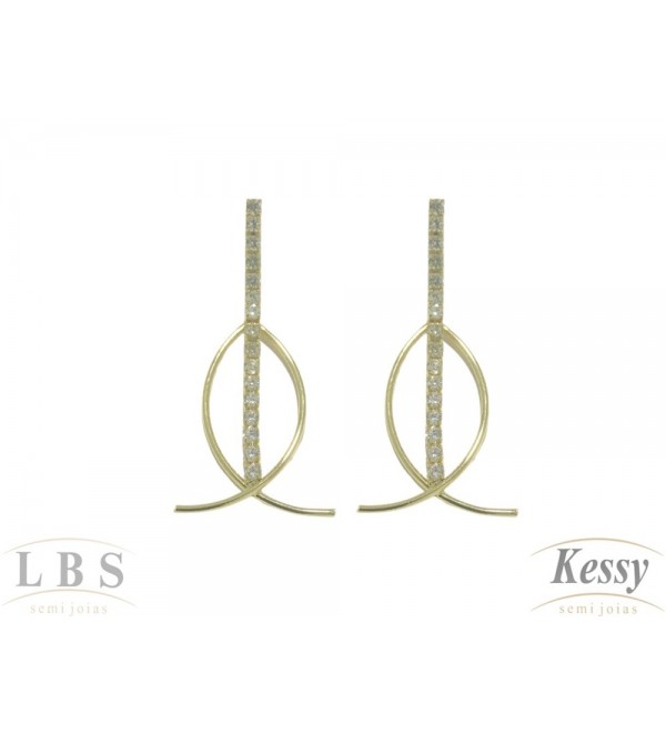 Brinco LBS & Kessy Folheado Peixe Com Pedras - 4cm