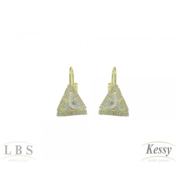  Argola LBS & Kessy Folheado Triângulo Com Pedras - 2cm