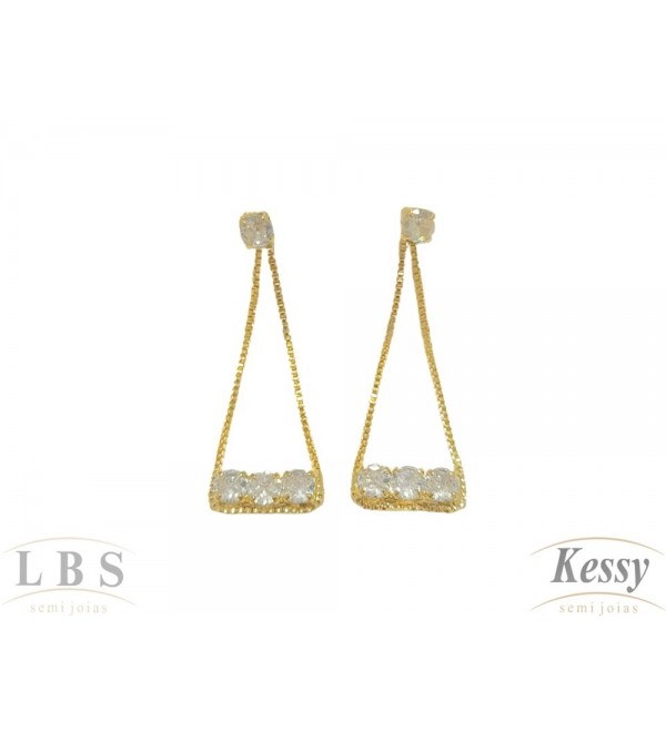 Brinco LBS & Kessy Folheado Pendente Com Pedra - 3,5cm