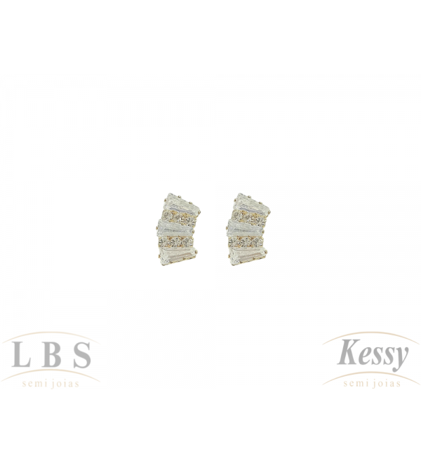 Brinco LBS & Kessy Folheado Pedras - 1cm 