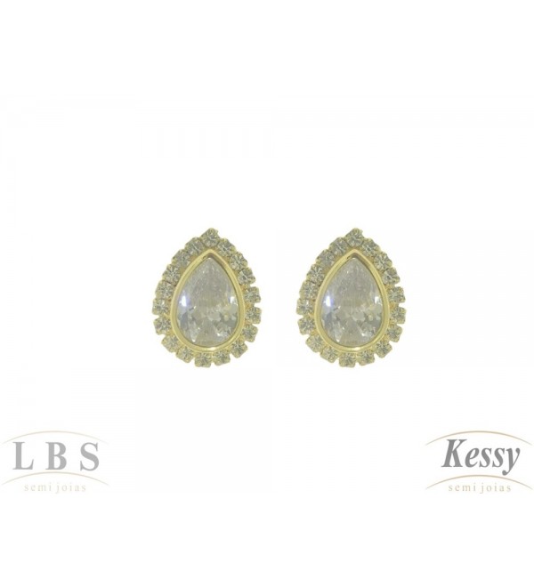  Argola de Pressão LBS & Kessy Folheado Gota Com Pedras - 2cm
