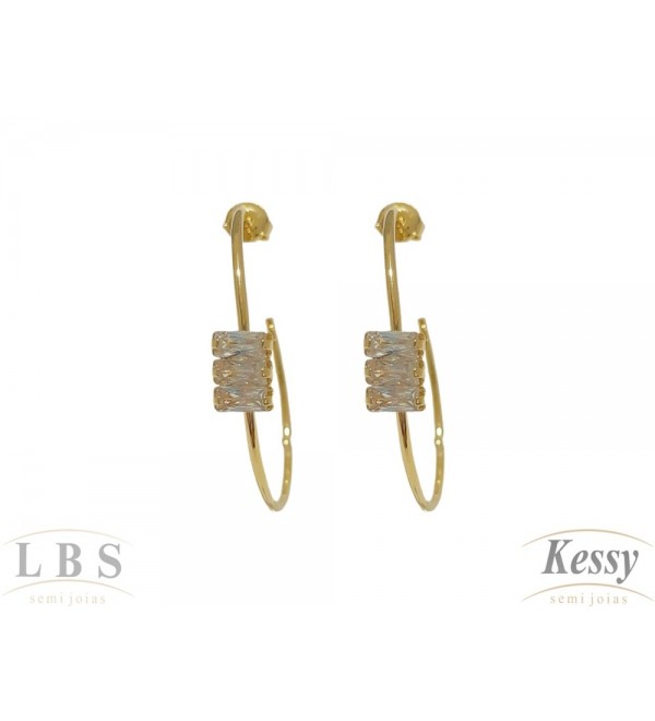 Argola LBS & Kessy Folheado Com Pedra - 3,5cm