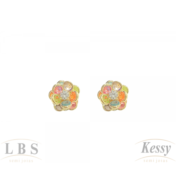 Brinco LBS & Kessy Flor + Pedras - 1,5cm  