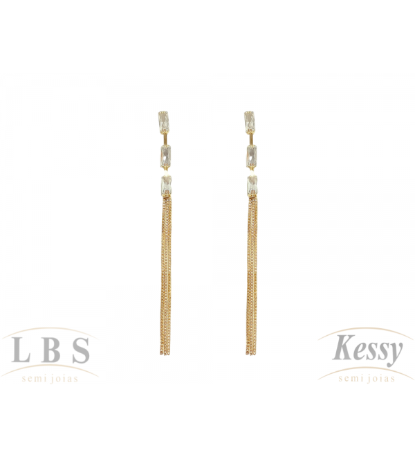 Brinco LBS & Kessy Folheado Pendente + Pedra - 7,5cm 