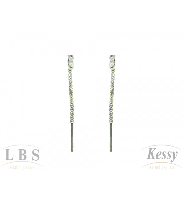 Brinco LBS & Kessy Folheado Pendente + Pedra - 5cm