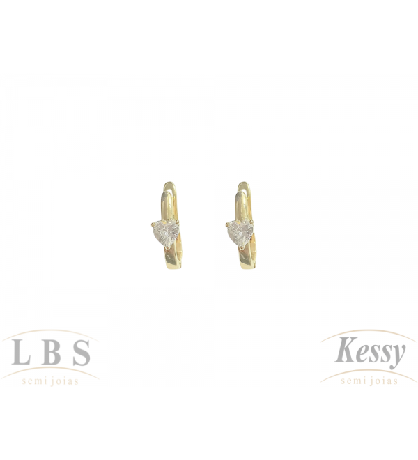  Argola LBS & Kessy Folheado Coração + Pedra - 1,5cm 