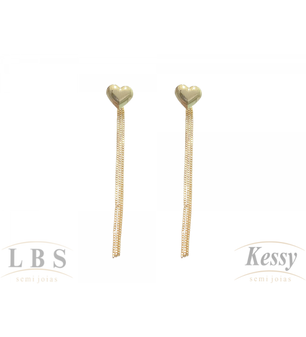 Brinco LBS & Kessy Folheado Pendente + Coração - 6,5cm 