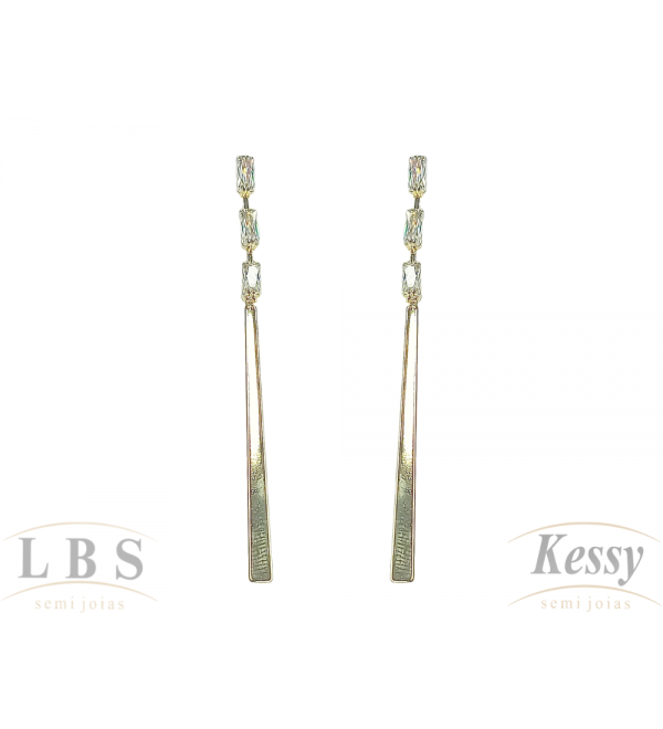 Brinco LBS & Kessy Folheado Pendente + Pedra - 6,5cm