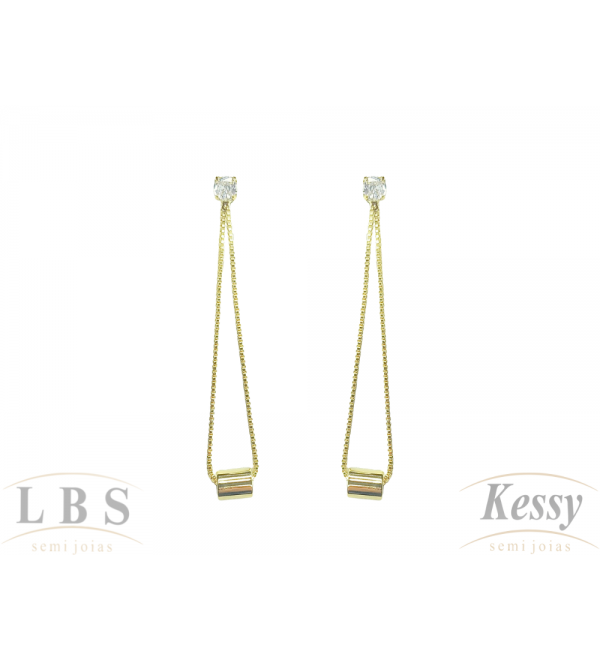 Brinco LBS & Kessy Folheado Pendente + Pedra - 5,5cm