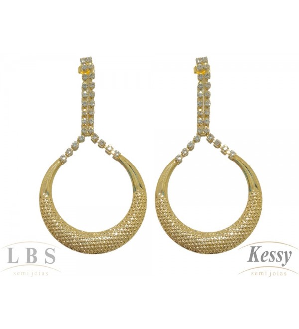 Brinco LBS & Kessy Folheado Pendente Com Pedras - 6cm