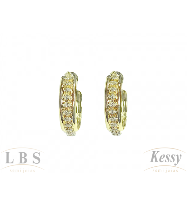  Argola LBS & Kessy Folheado Com Pedras - 2,4cm 