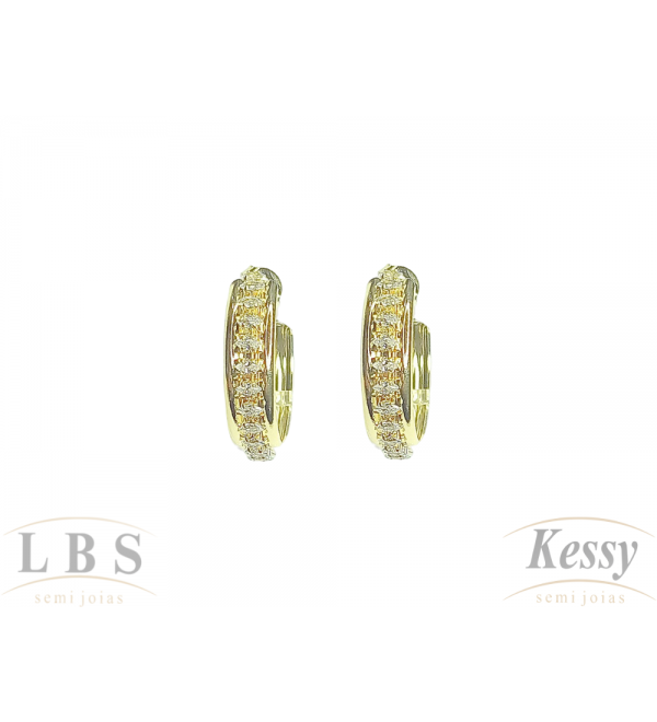  Argola LBS & Kessy Folheado Com Pedras - 2cm 