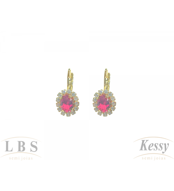  Argola LBS & Kessy Folheado Pedras Coloridas - 2cm 