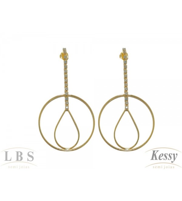 Brinco LBS & Kessy Folheado Pendente Com Pedras - 7,5cm