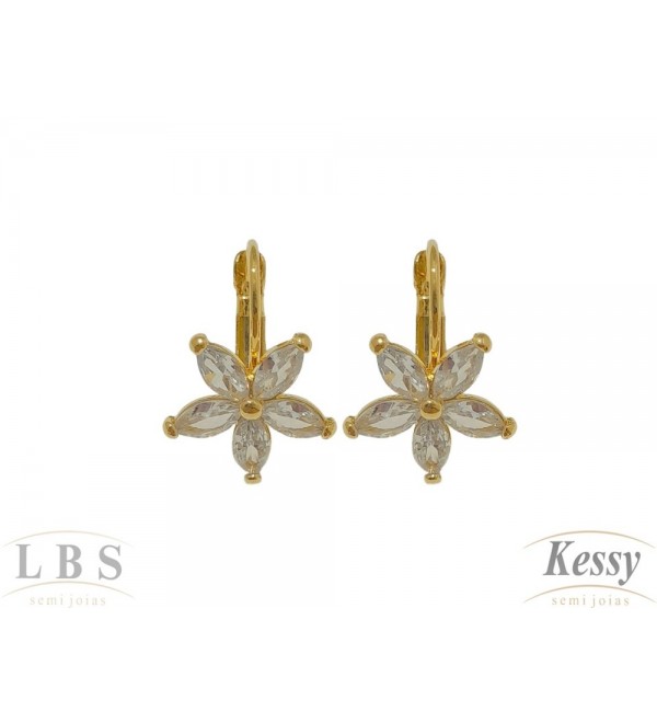  Argola LBS & Kessy Folheado Flor Com Pedra - 1,5cm