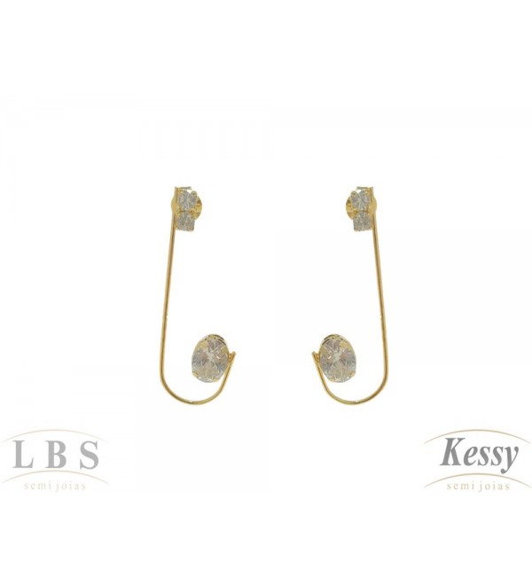 Brinco LBS & Kessy Folheado Pendente Com Pedras - 4cm