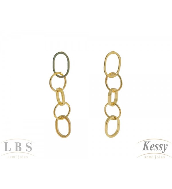 Brinco LBS & Kessy Folheado Pendente Corrente - 3,5cm