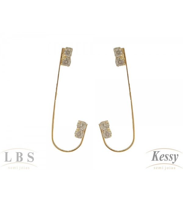 Brinco LBS & Kessy Folheado Pendente Pedra - 4cm