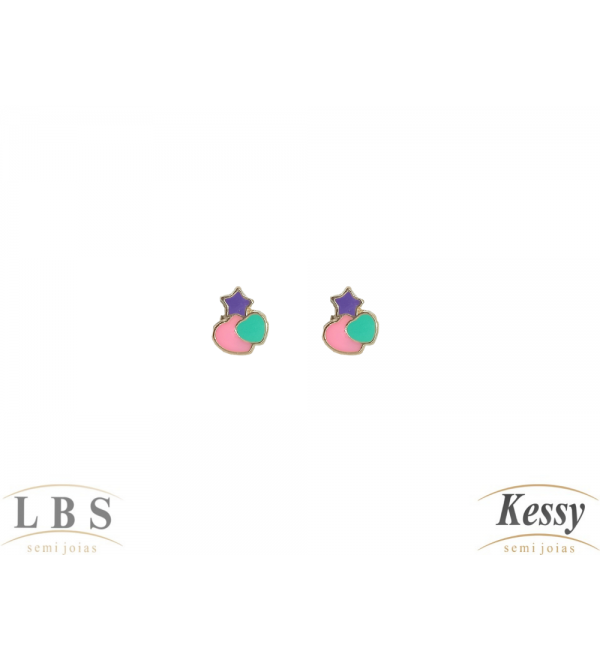 Brinco Infantil LBS & Kessy Folheado Coração + Estrela - 0,8cm 