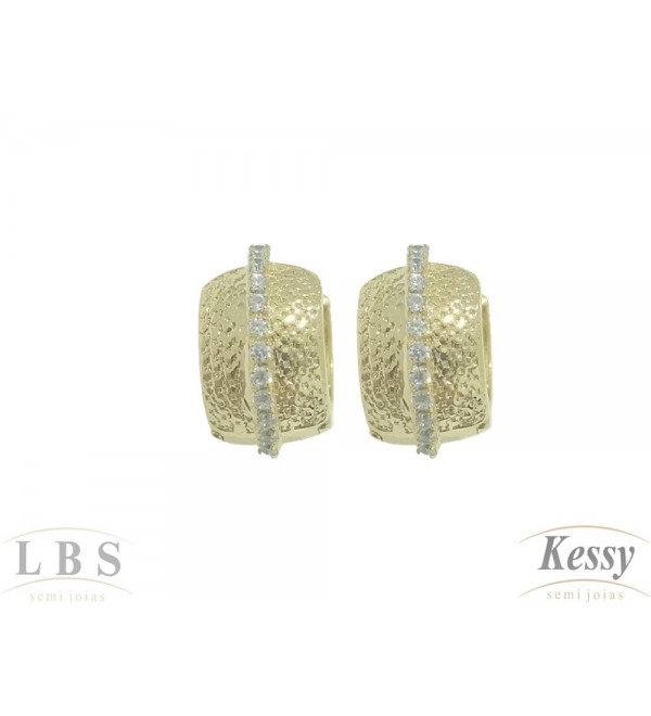 Argola LBS & Kessy Folheado Trabalhada Com Pedras - 2cm