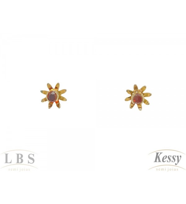 Brinco Infantil LBS & Kessy Folheado Flor Com Pedra - 0,5cm 