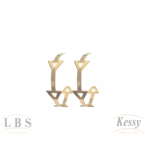  Argola LBS & Kessy Folheado Triângulo Vazado - 4cm 