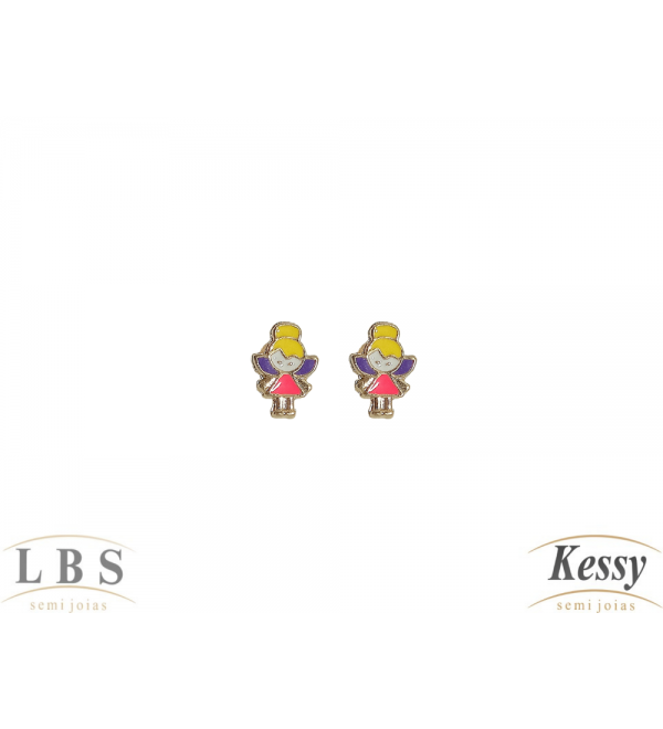 Brinco Infantil LBS & Kessy Folheado Fadinha - 1cm 