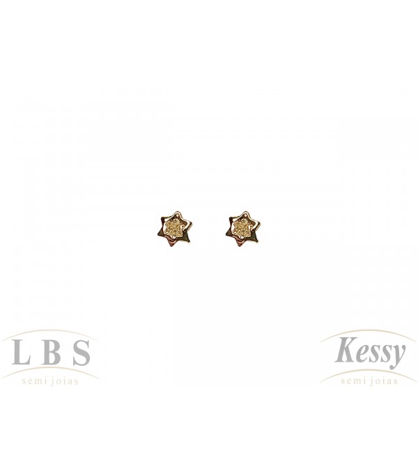 Brinco Infantil LBS & Kessy Folheado Estrela + Pedra - Tarraxa Baby - 0,5cm