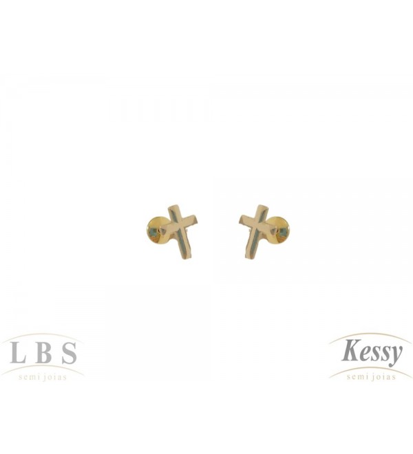 Brinco Infantil LBS & Kessy Folheado Cruz - 0,7cm