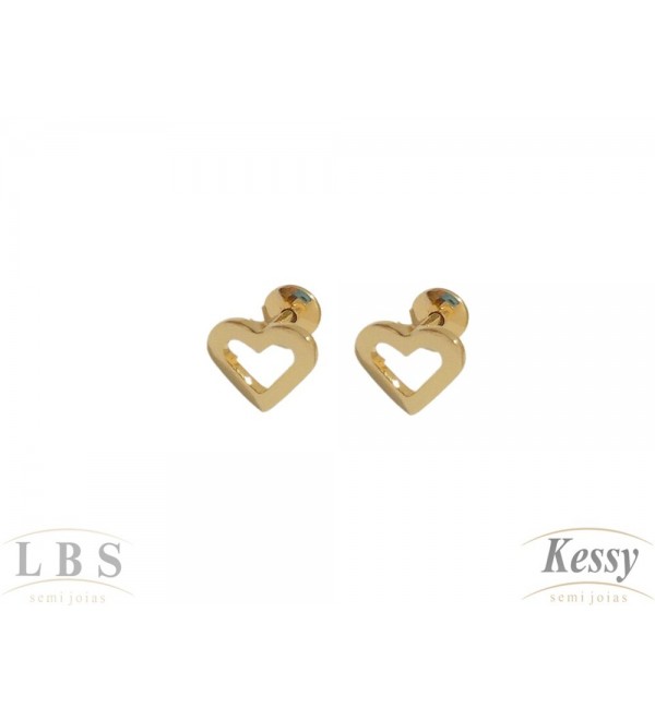 Brinco Infantil LBS & Kessy Folheado Coração Vazado - 0,6cm