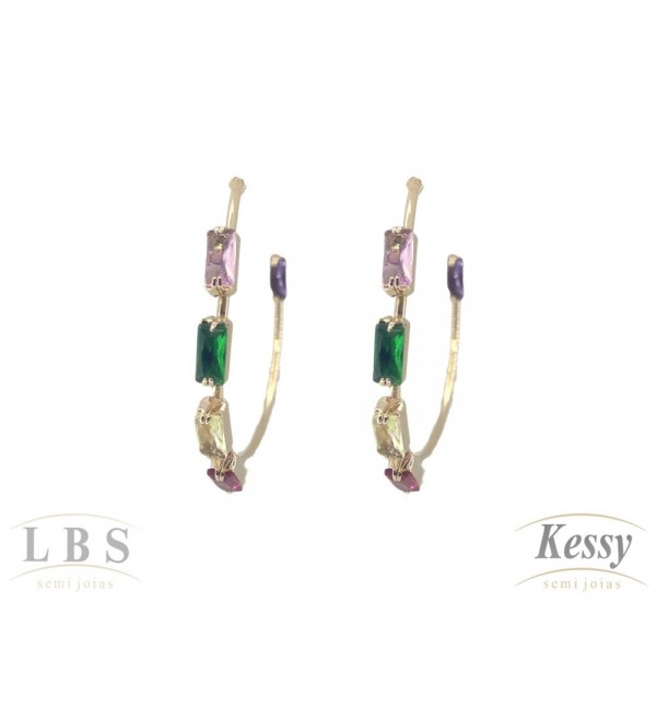 Argola LBS & Kessy Folheado Com Pedras - 3,5cm