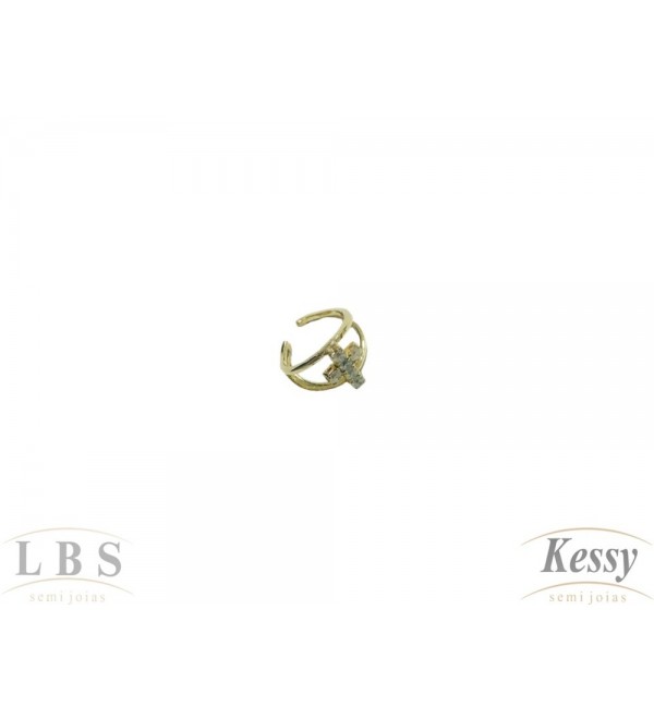 Argola Fake LBS & Kessy Folheado Cruz Com Pedras - 1,5cm