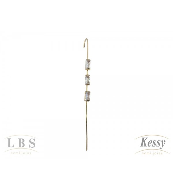 Brinco LBS & Kessy Folheado Transversal Com Pedras - 7,5cm