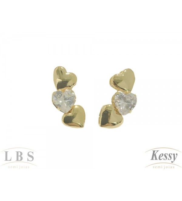 Brinco Ear Cuff LBS & Kessy Folheado Coração + Pedra - 2,2cm