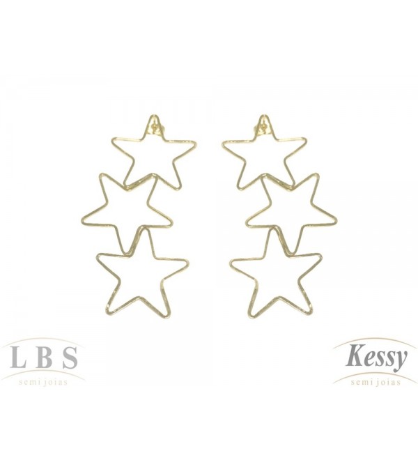 Brinco LBS & Kessy Folheado Estrelas - 6cm