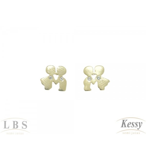 Brinco LBS & Kessy Folheado Casal + Beijo + Pedra - 0,8cm