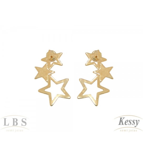 Brinco Ear Cuff LBS & Kessy Folheado Estrelas - 3cm