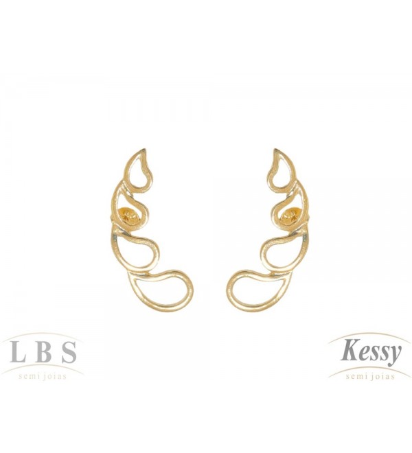Brinco Ear Cuff LBS & Kessy Folheado Gotas - 3cm