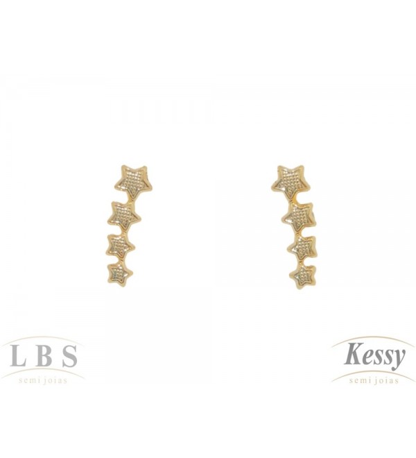 Brinco LBS  & Kessy Folheado Estrelas Trabalhadas - 1,3cm