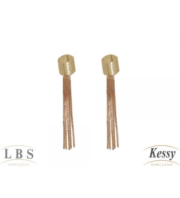 Brinco LBS & Kessy Folheado Franja + Fios - 5,5cm 