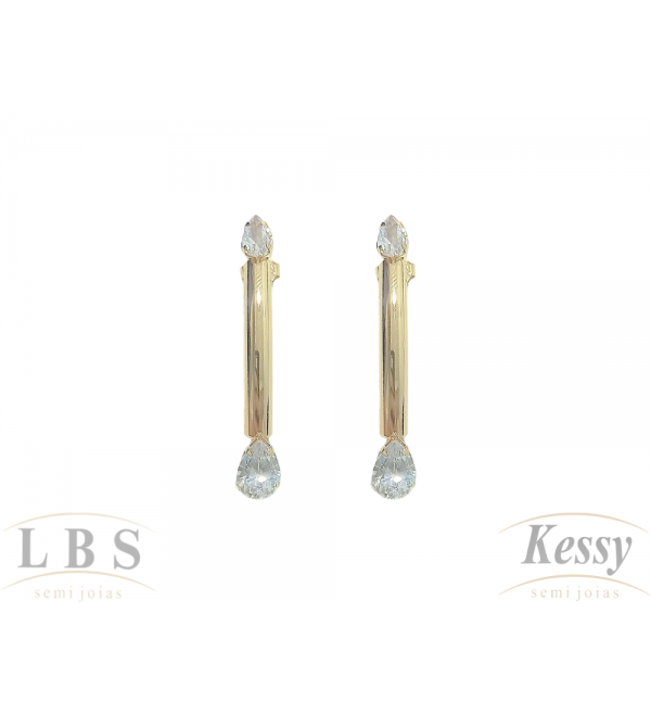 Brinco LBS & Kessy Folheado Pendente Com Pedras - 3,5cm 