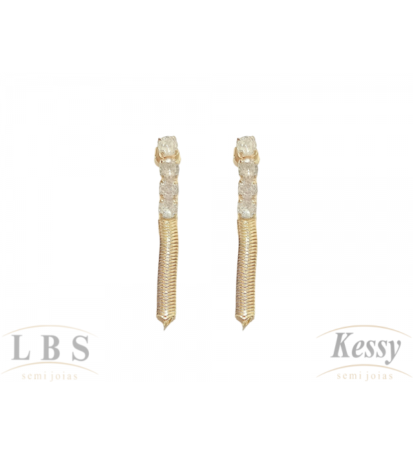 Brinco LBS & Kessy Folheado Pendente + Pedra - 3,5cm 