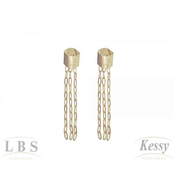 Brinco LBS & Kessy Folheado Pendente + Corrente - 5,5cm 