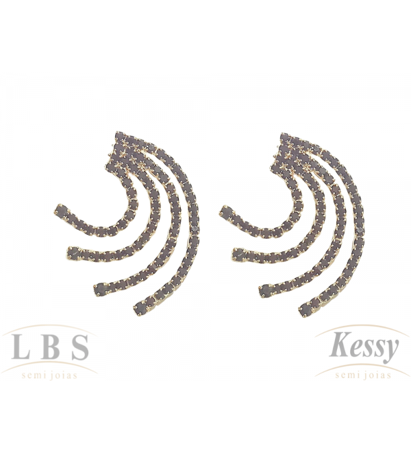 Brinco Ear Cuff LBS & Kessy Folheado Com Pedras - 3cm 