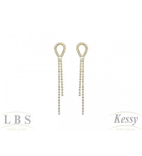 Brinco LBS & Kessy Folheado Pendente + Pedra - 8,5cm