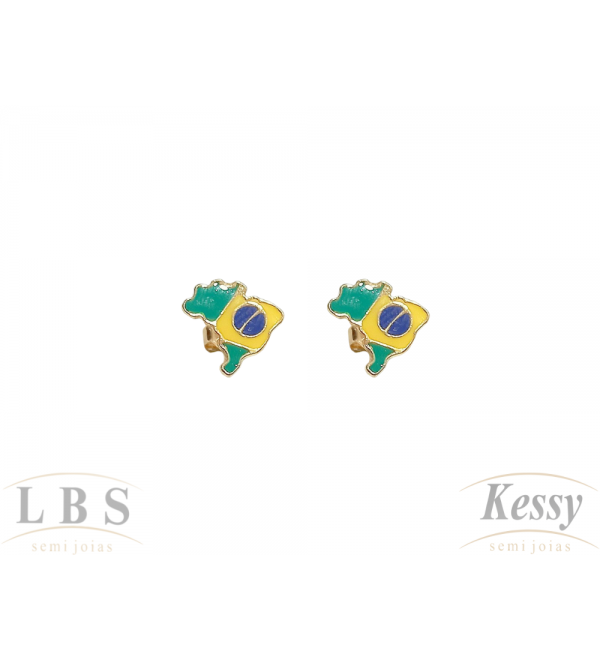 Brinco LBS & Kessy Folheado Bandeira Do Brasil - 1cm