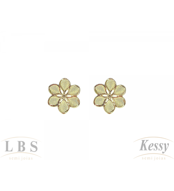 Brinco LBS & Kessy Folheado Flor - 1,5cm 