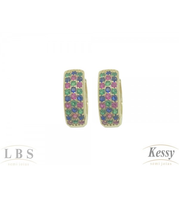 Argola LBS & Kessy Folheado Com Pedras Coloridas - 2,5cm