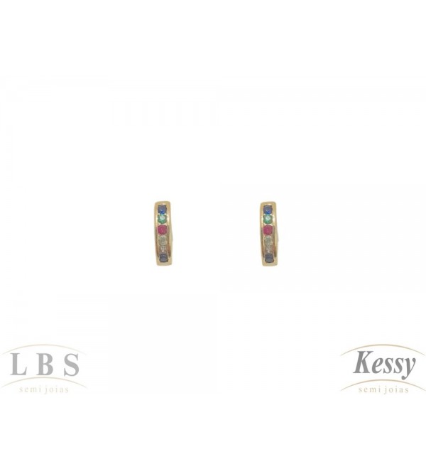  Argola LBS & Kessy Folheado Com Pedras - 1cm